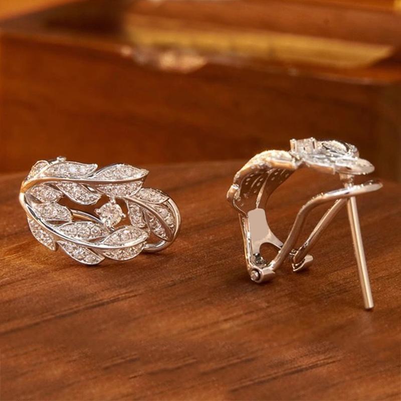 Huitan Silver Color Leaf Hoop Earrings for Women Newly Designed Exquisite Ear Accessories Silver Color Wedding Trendy