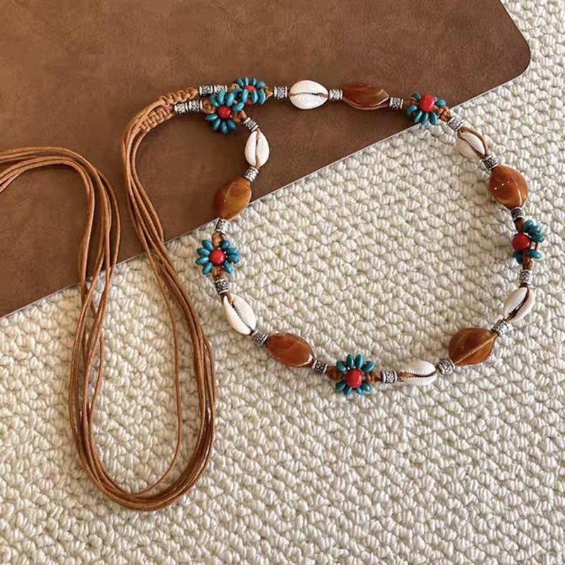Bohemian Style Butterfly Blue Water Diamond Waist Woven Handmade Wooden Bead Belts Y2K Retro Belt Waist Chain Accessory Skirt