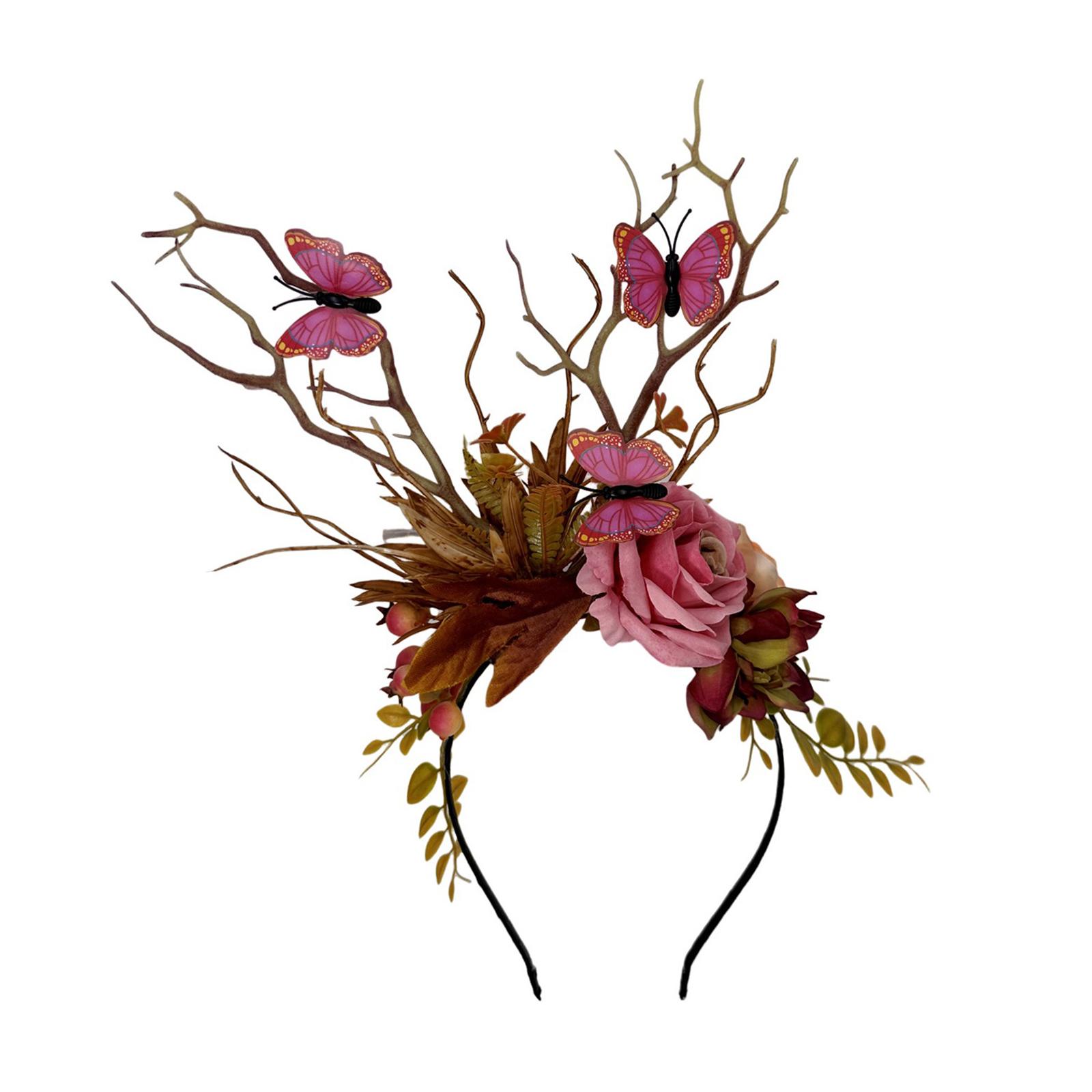 

Готический ободок для волос с веткой цветка, бабочка, косплей, Хэллоуин, ролевая игра, головной убор, выпускной, вечеринка, живое выступление, головной убор E