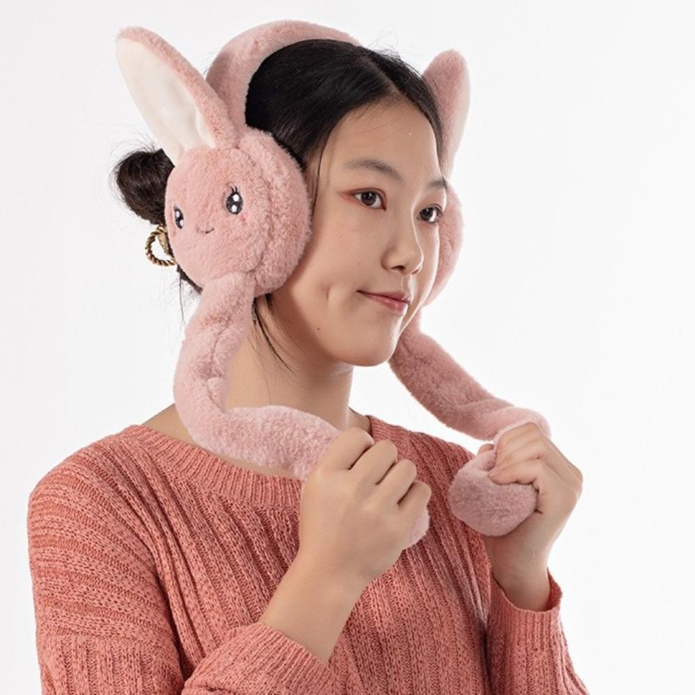 Moving Jumping Ears WinterWarm Plush Ear Muffs Heart Rabbit Airbag Student Ear Warmers Outdoor Ear Covers for Ladies Girls