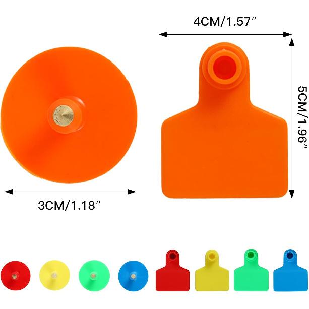 Blank Cattle Ear Tags - 100PCS Plastic Livestock Ear Tags Farm Animal Tags ID Tags Red Yellow Green Blue Orange Ear Tagger Cattle Ear Tags for Cow