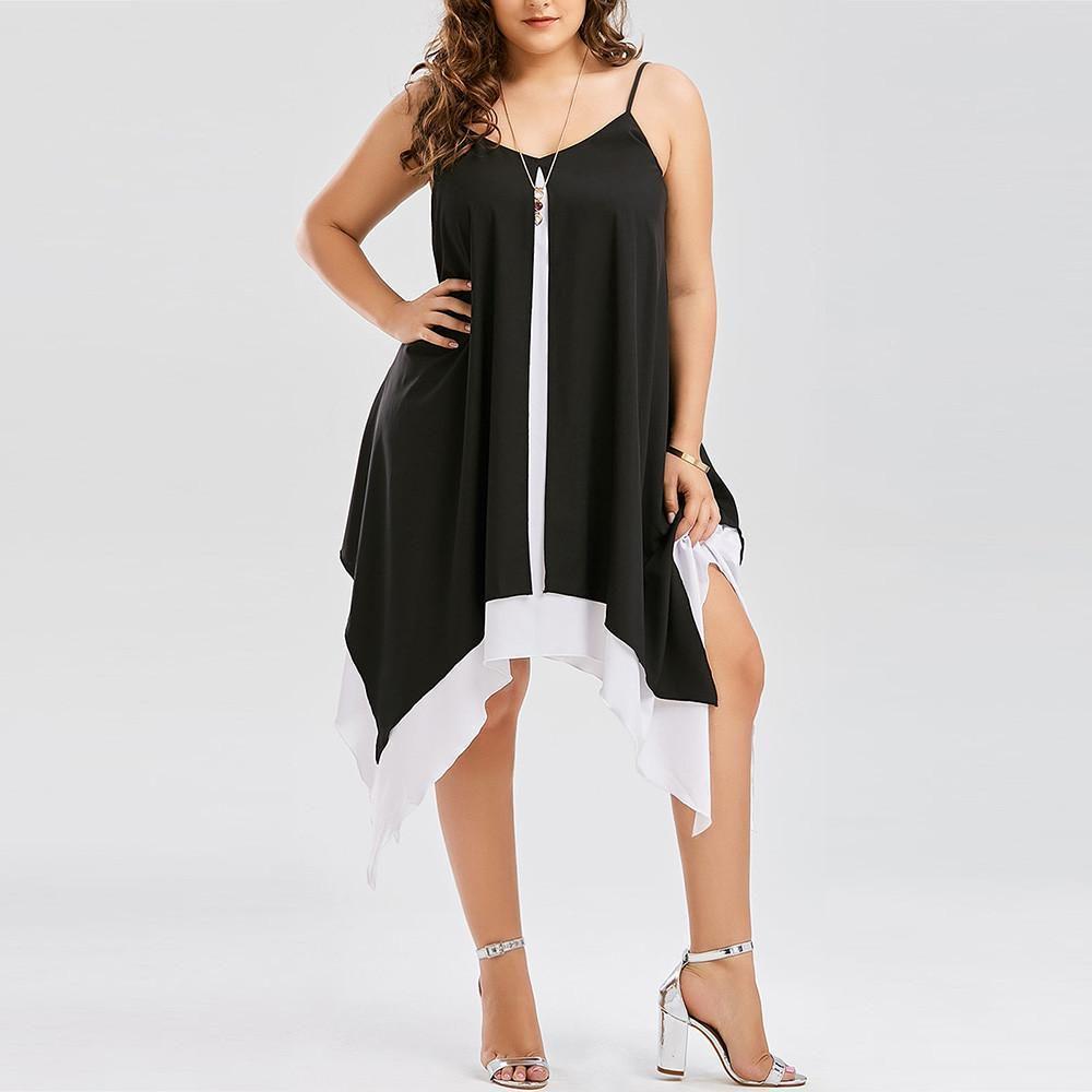 Women Plus Size V Collar Loose Bilayer Dress With Irregular Mini Silhouette For Casual And Party Wear