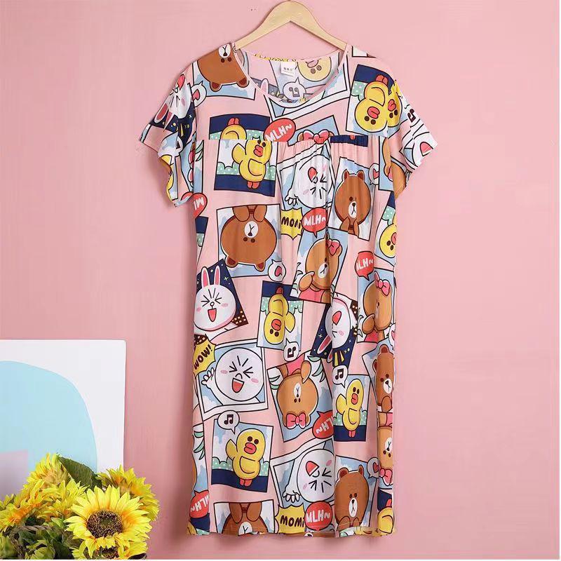 2023 Women's Short Sleeve Cotton Silk Printed Summer Nightdress