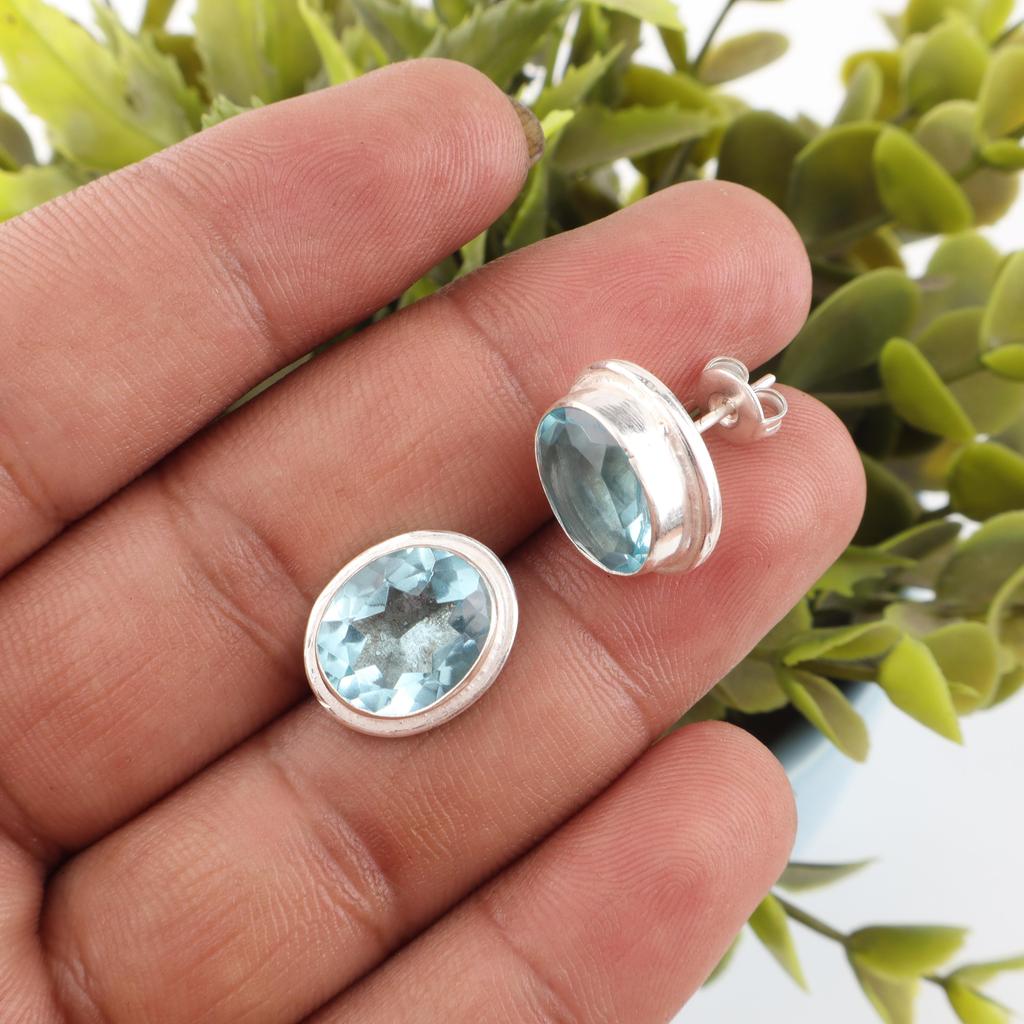 Sky Blue Topaz Gemstone Earrings, Handmade Gorgeous Jewelry, 925 Sterling Silver Jewelry, Everyday Earrings For Wedding Gift