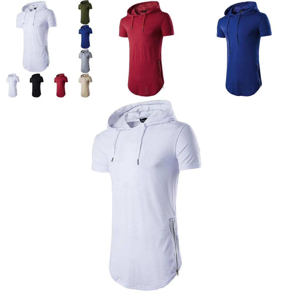 T-shirt con cappuccio da uomo a maniche corte slim fit con top muscolari di alta qualità per moda casual