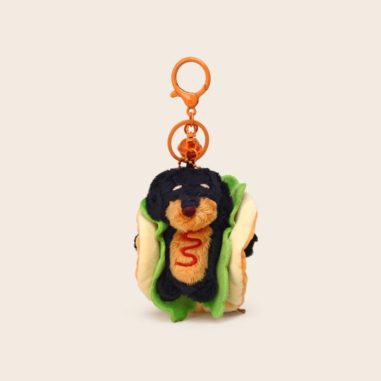 Dachshund Dog Hamburger Keychain Pendant Plush Bag Charm Dual-Function Key Chain Bag Hanger Accessory