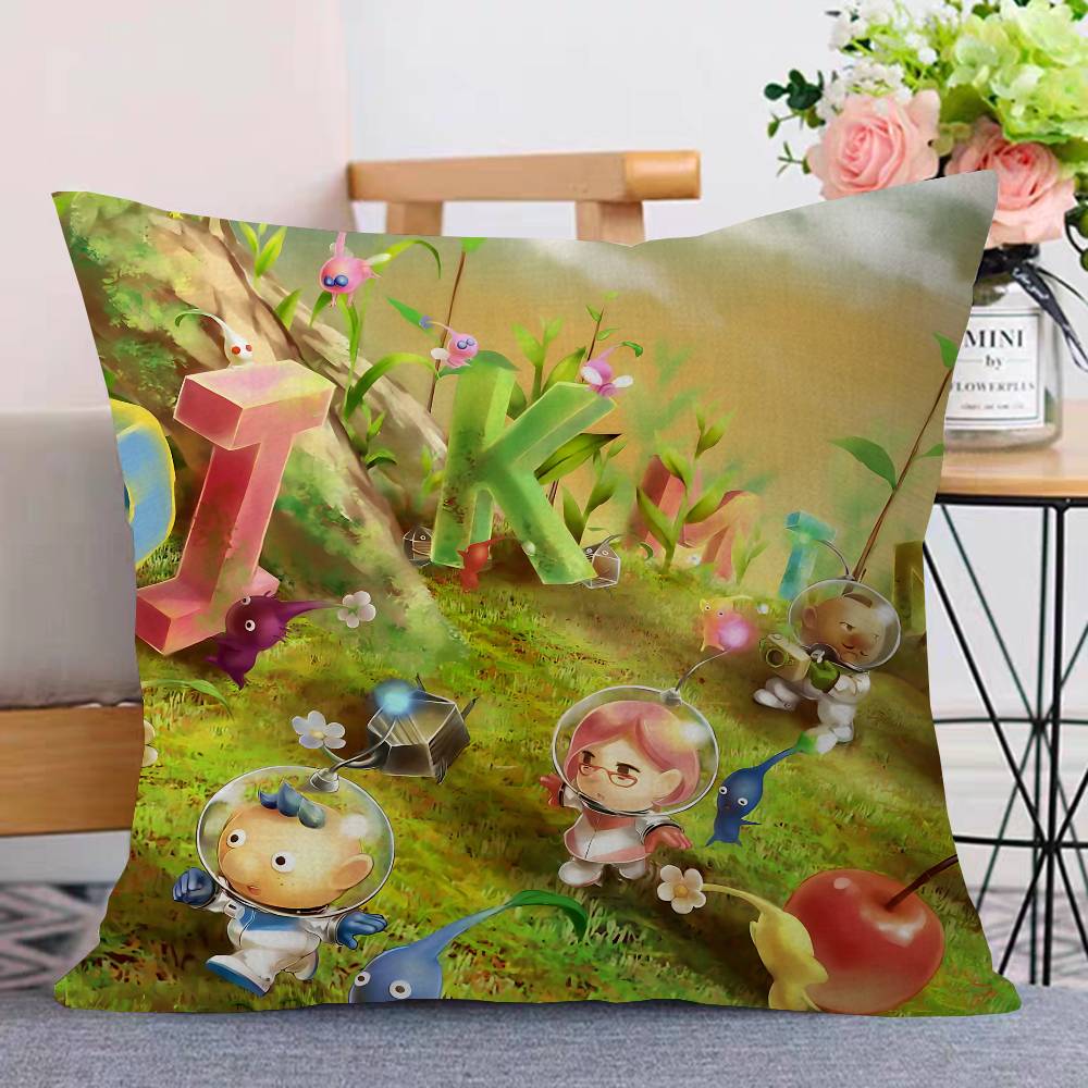 P-Pikmin Game Pillow Covers Cartoon Sofa Decorative Home Double-Sided Printing Short Plush Cute Cushion Cover