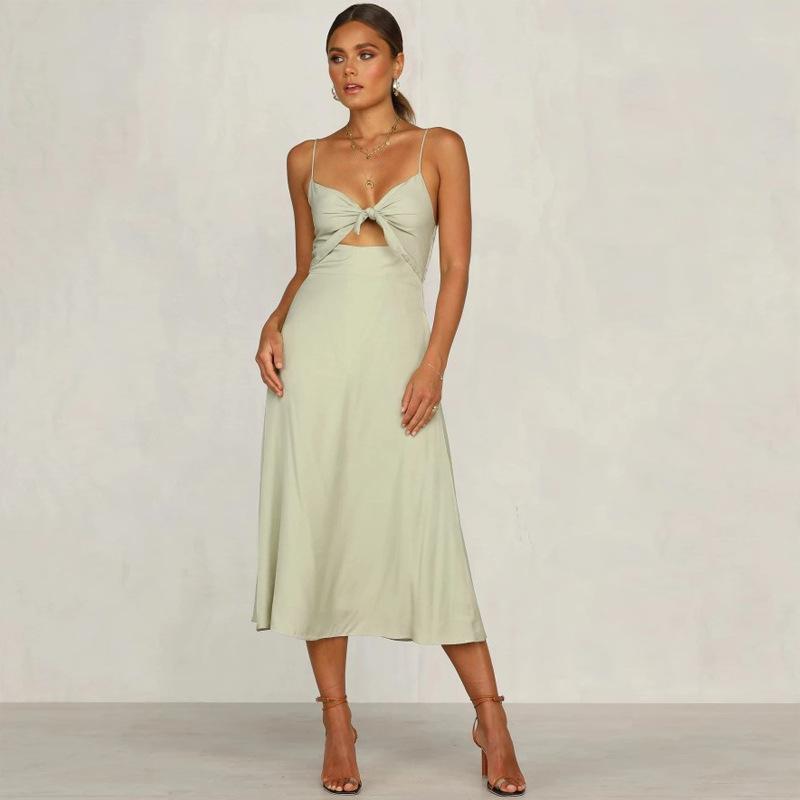 

2025 новая летняя сексуальная темпераментная женская одежда на бретелях без рукавов средней длины платье XXL