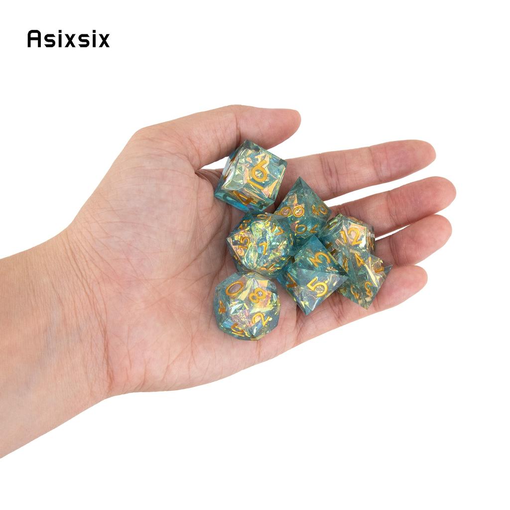 7 Pcs Green Resin Golden Number Sharp Edge Dice Polyhedral Dice Suitable for Role-Playing RPG  Board Game