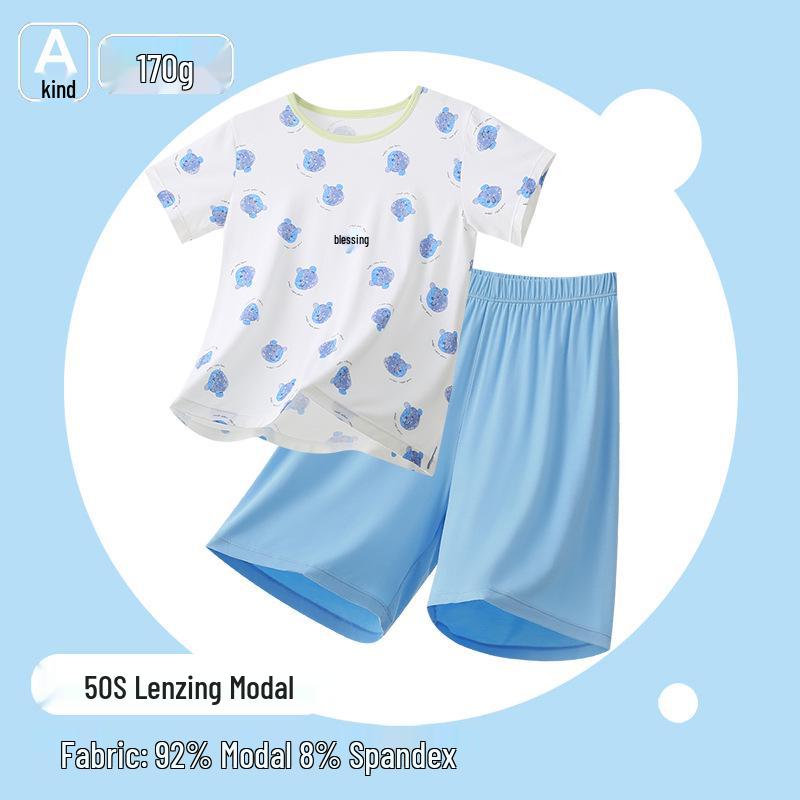 

Boys Ice Silk Summer Pajamas Set, Modal Short Sleeve and Shorts for Older Kids. 130 (115-125cm/50-60kg)
