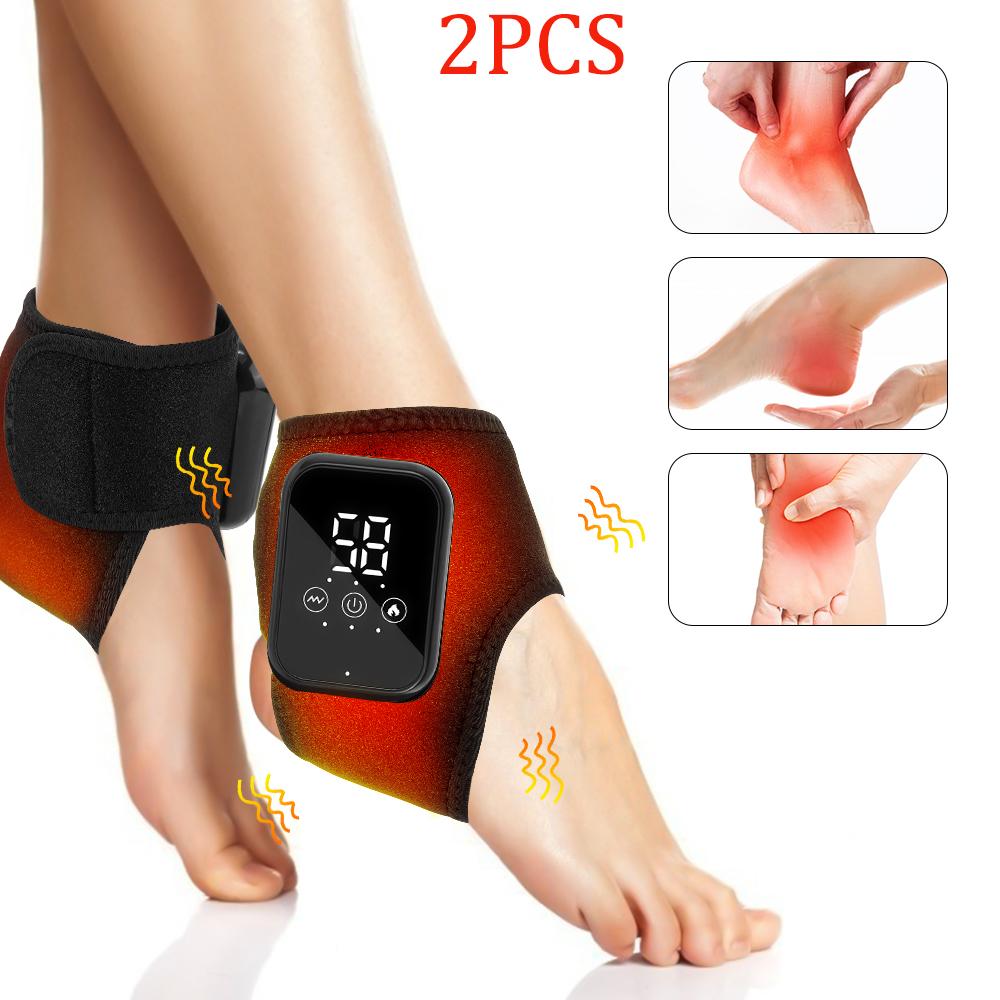 2PCS Electric Foot Ankle Massager Heated Ankle Wrap Vibration Massager Support Brace Protect Joint Sprain Heating Massage Strap