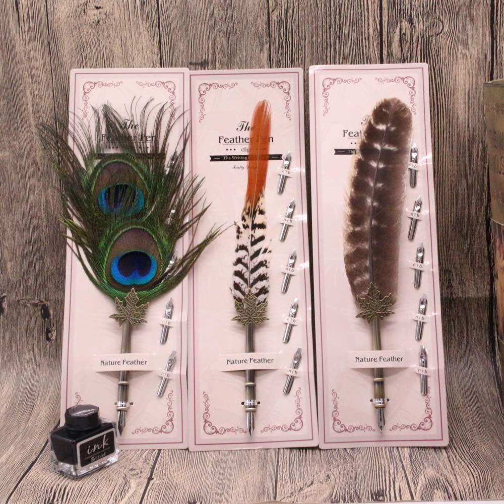 Dipped In Water Signature Ink Pen Fountain Pen Feather Dip Pen Peacock Feather Pen  Birthday Gift