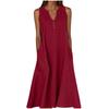 Women's Sleeveless V-Neck Button Front A-Line Dress with Side Pockets in Multiple Colors