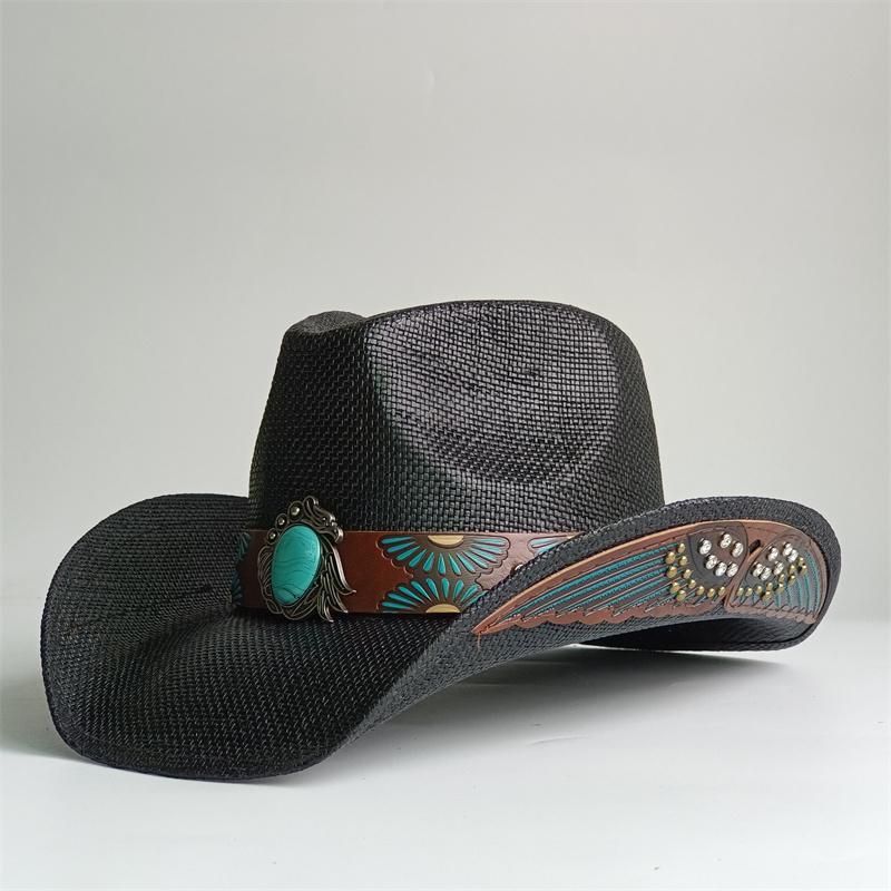 2026 Summer Cowboy Hat Sun Shade Hat Black Summer Thickened Sun Shade Hat Cowboy Straw Hat Men's and Women's Beach