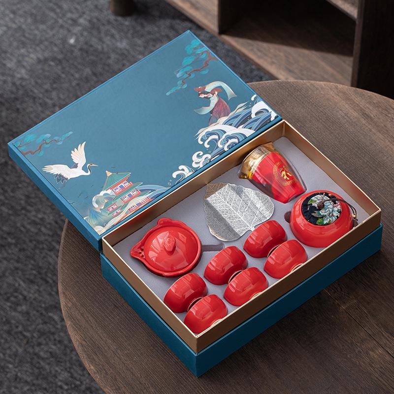 Retro Guochaofeng Kung Fu Ceramic Tea Set Gift Box Company Opens with Gifts To Give Customers Thank You Gifts
