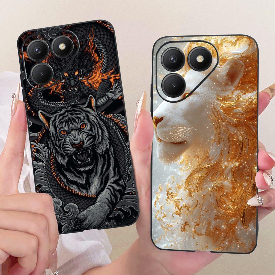 Casing For Tecno Pova 7 4G 5G LJ6 LJ7 Phone Case Pova 7 Pro Pova7 Ultra Cases Cute Cartoon Animals Dragon Lion Soft Black Cover
