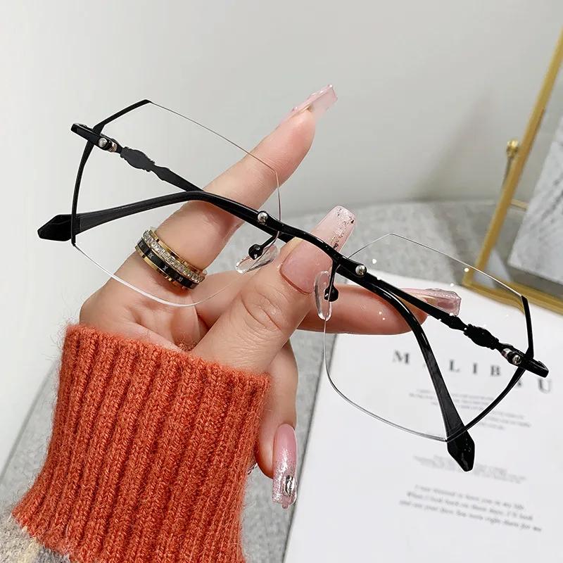 Unisex New Rimless Myopia Glasses Fashion High Definition Myopia Glasses Women'S Fashion Anti-Blue Light Glasses 0 To -4.0