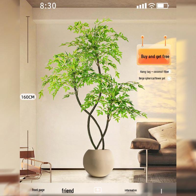 Nandina Luxus Kunstbaum - Dekorative Bionische Grüne Pflanze für Innenräume mit Seidenblumen für die Wohnzimmer-Landschaftsgestaltung.