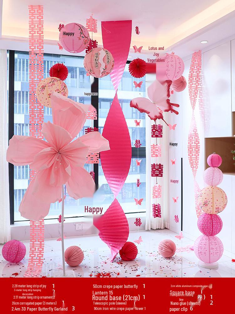 Double Happiness Wedding Room Decor Set: Non-Woven Fabric Papercut for Bride and Groom's Bedroom or Hotel.