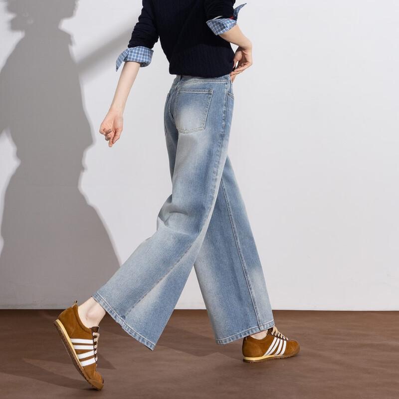 Demana Women's Vintage Wash Loose Wide-Leg Cropped Jeans