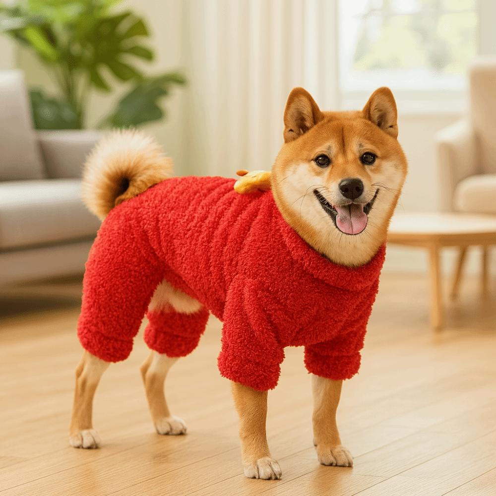 Double-sided Velvet Dog Jumpsuit Lion Dance Pet Four Legged Clothing Dog New Year Costumes  Party