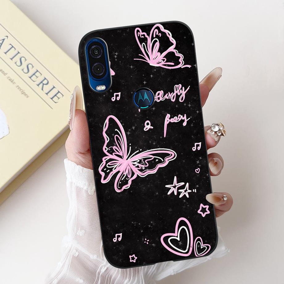 For Motorola One Vision One Macro Phone Case Motorola P50 Back Cover Soft Matte Silicone Slim Fundas Lovely Panda Rabbit Flower
