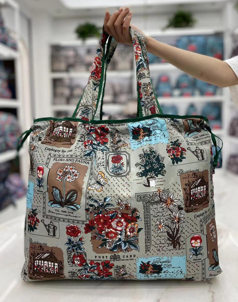 Eco-friendly Lightweight Water-repellent Foldable Shopping Bag with Drawstring Closure and Large Capacity
