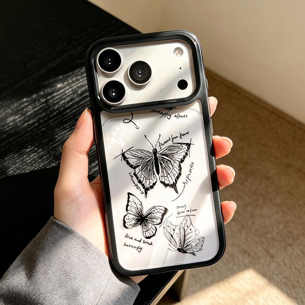 

Black Butterfly iPhone 17 Pro Drop-Proof Transparent Case - Fits iPhone 16/15, New Style iPhone 14 Pro Max