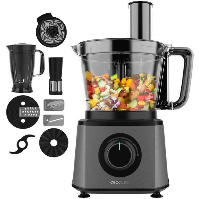 Cecotec Procesador De Alimentos Paprika 1300 Full, 2000W De Potencia, Acero Inoxidable, 2 Velocidades, 3 Discos De Corte, Incluye Bowl 3,5 L, Jarra 1,8 Y Exprimidor - Imagen 4