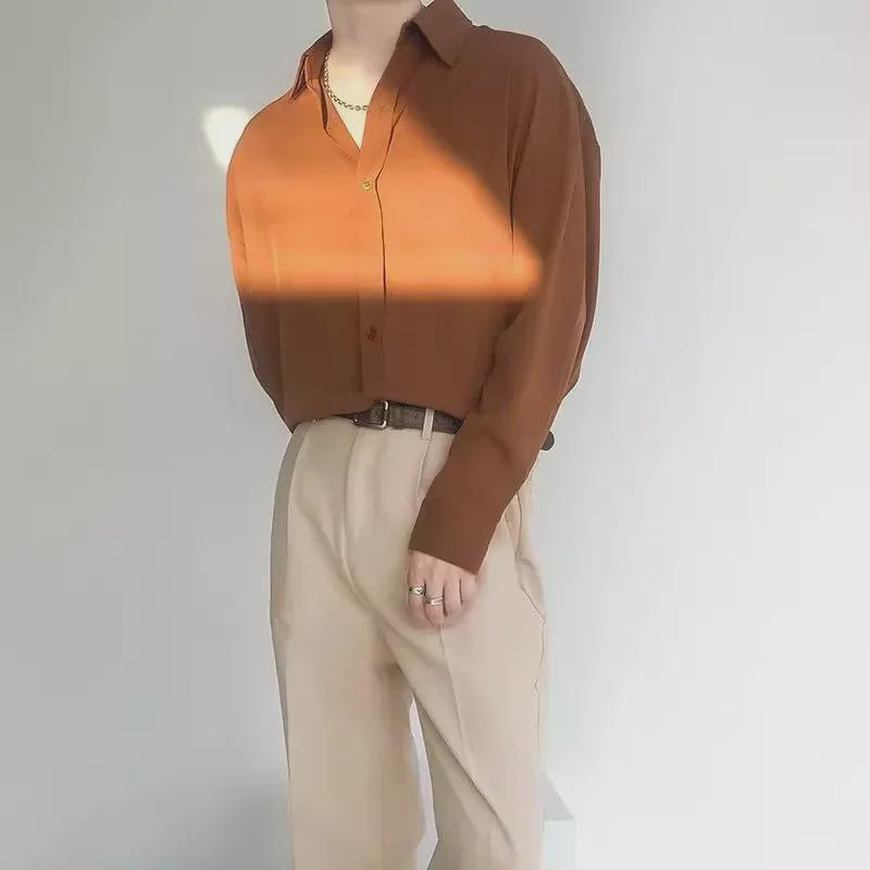 Retro Drapierung Grün & Weiß Eisseide Langarmhemd - Unisex, Koreanischer Stil, Lockere Passform