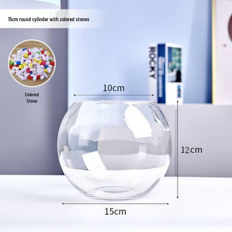 Jialei Dezhu Transparent Round Glass Fish Tank & Turtle Aquarium for Desktop Living Room