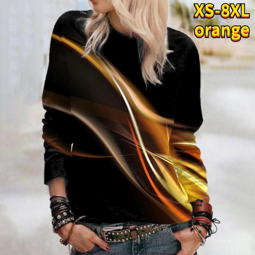 3D tisk Modrá Lightning trička Dámské topy Dlouhý rukáv Pulovr s výstřihem do O Dámská trička Trička pro ženy