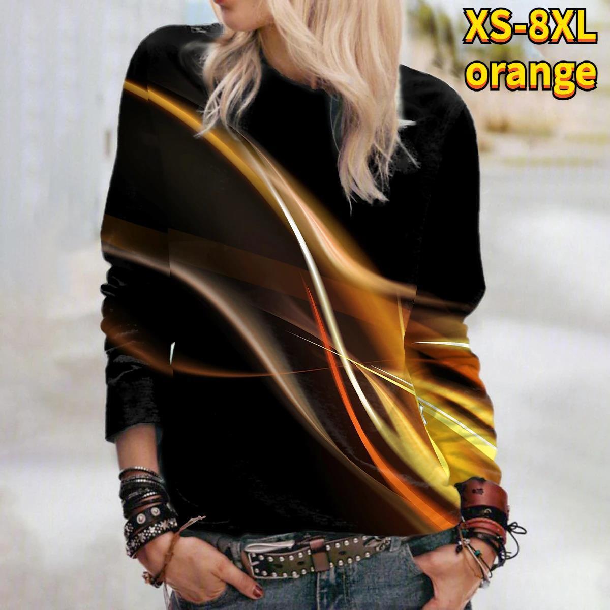 

Футболки с синей молнией и 3D принтом, женские топы, пуловер с длинным рукавом и круглым вырезом, женские футболки, футболка для женщин 4XL оранжевый