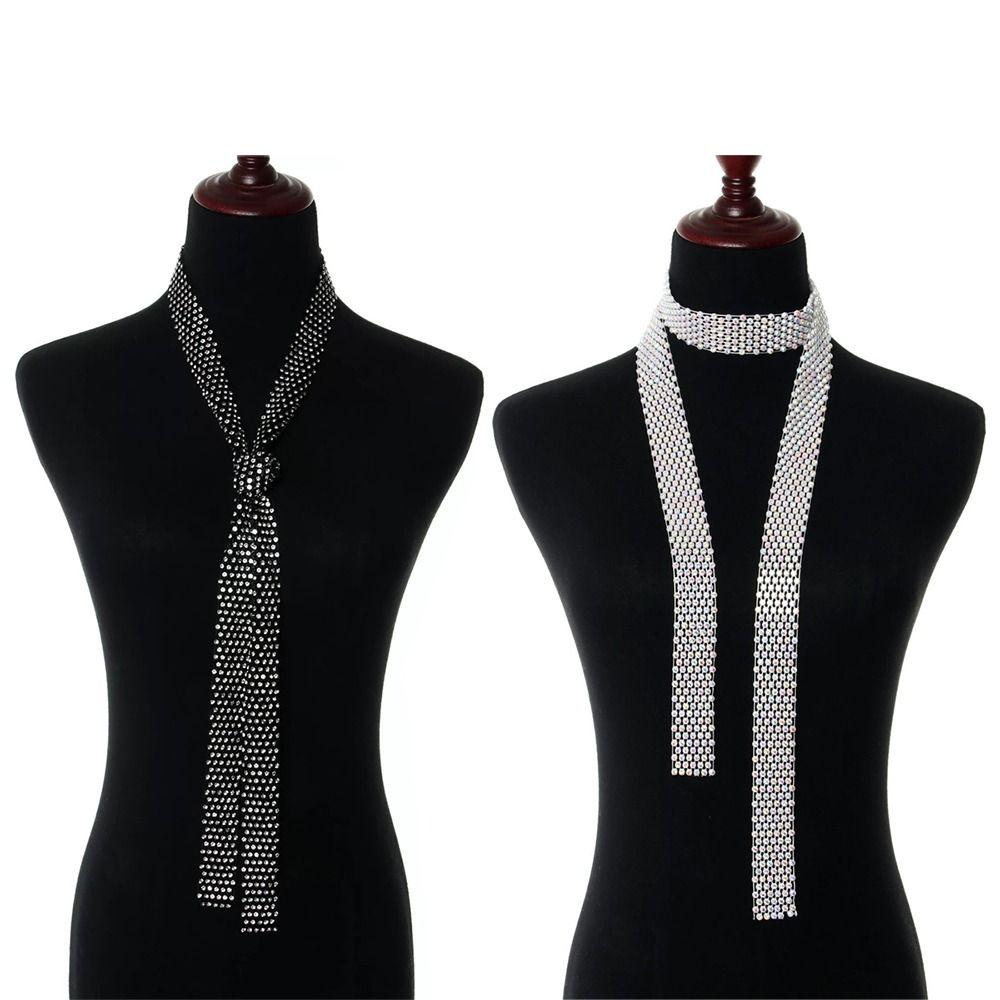 1.3M Long Shiny Rhinestones Tie Sparkling Crystal Necktie Collar Choker Necklace  Jewelry Collar