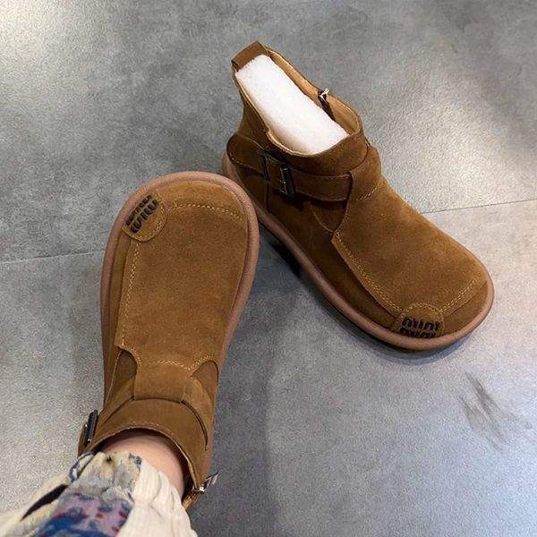 Hócsizma 2025 ősz új matt valódi puha bőr bakancs nagyfejű csúnya aranyos hétköznapi lapos csizma