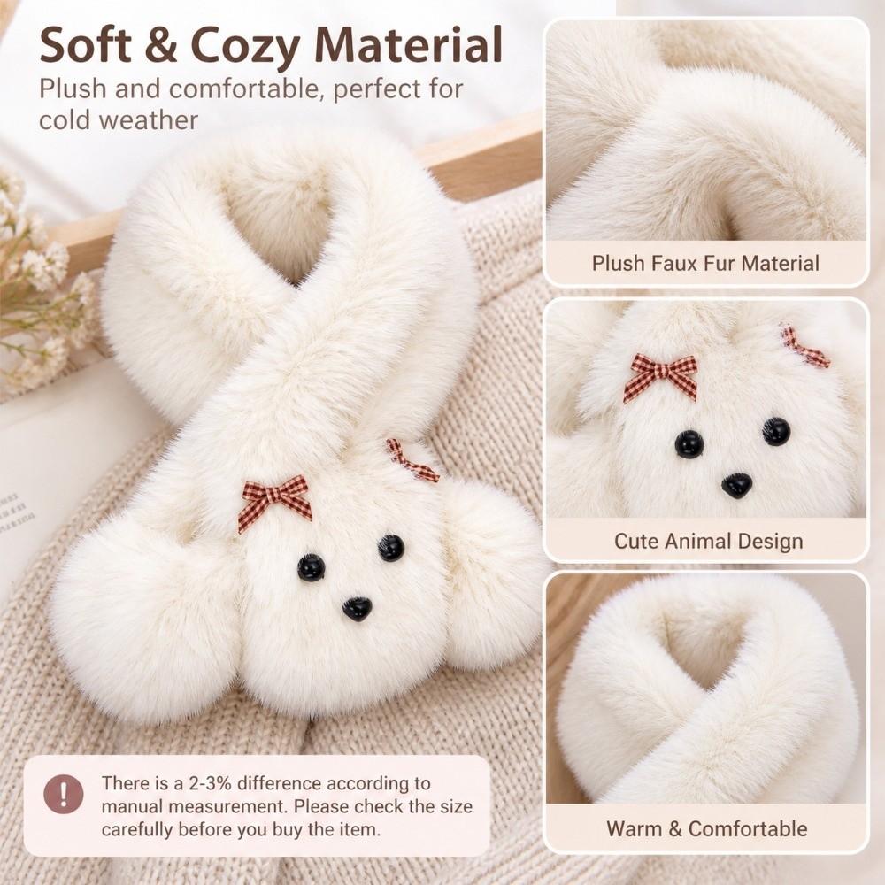 Thick Warm Cartoon Dog Scarf Bow Decor Neck Wrap Cute Winter Scarf Women