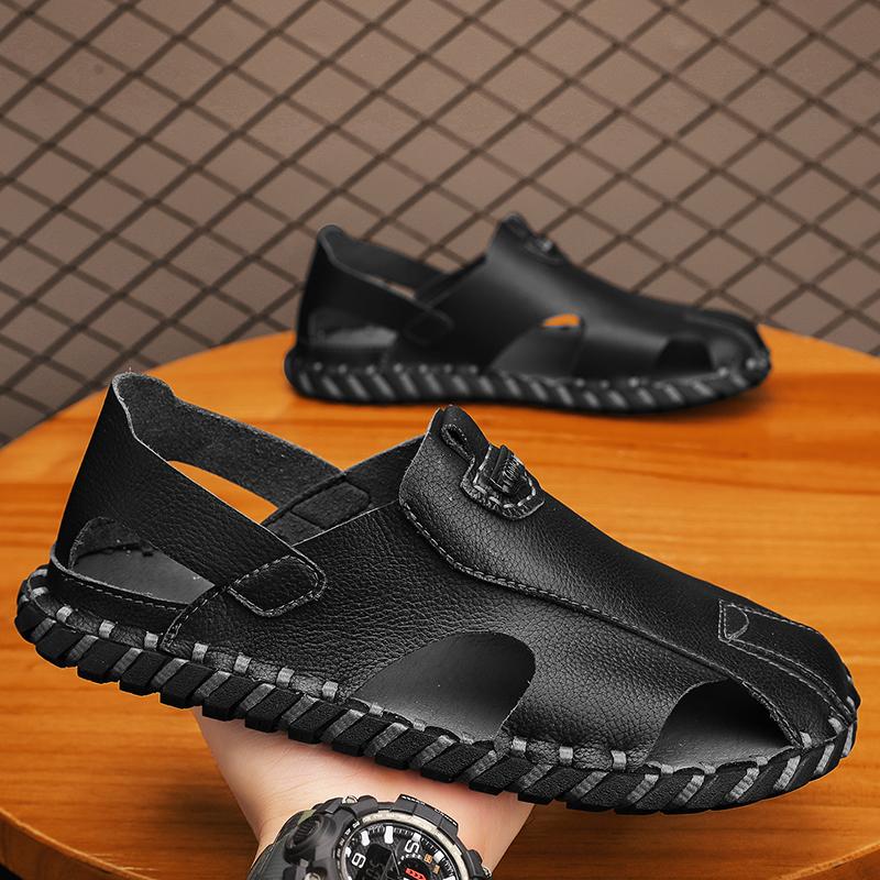 2024New Men Handmade Black/beige Sandals High Quality Outdoor Non-slip Sandals Classic Slip On Summer Shoe for Men Casual Shoes