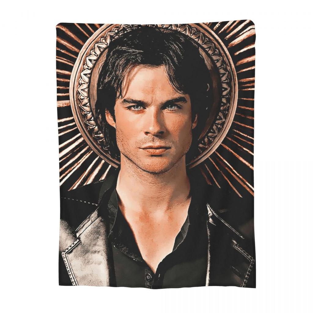 Damon Salvatore The Vampire Diaries Blankets Soft Warm Flannel Throw Blanket Bedding for Bed Living Room Picnic Travel Home Sofa