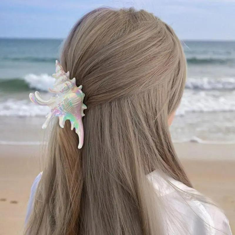 1pc Creative Conch Hairpin Colorful Gift Hair Claw Elegant Shark Clip for Summer Beach Headwear for Summer Beach