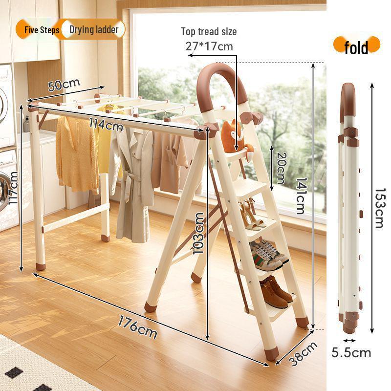 Household Indoor Folding A-Frame Ladder: Multifunctional Clothes and Quilt Drying Rack with Four to Six Steps