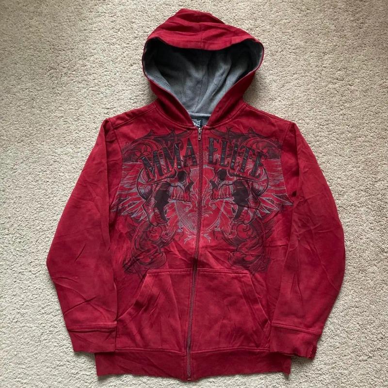 American New Fashion Oversized Pattern Printed Zipper Hooded Sweater Men Gothic Harajuku Hip Hop Popular Couple Hoodies