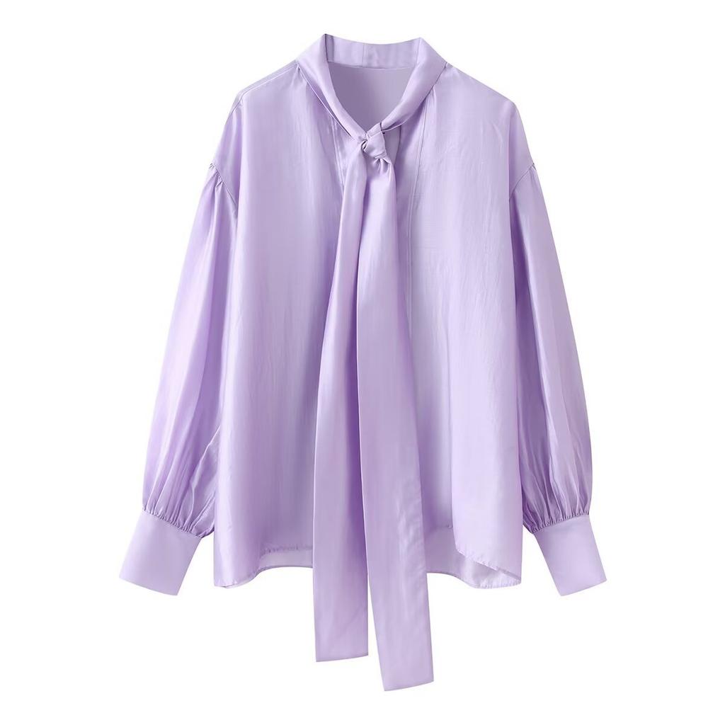 European and American Style, New Women's Fashion, Chic Satin Bow Embellished Shirt 4786024