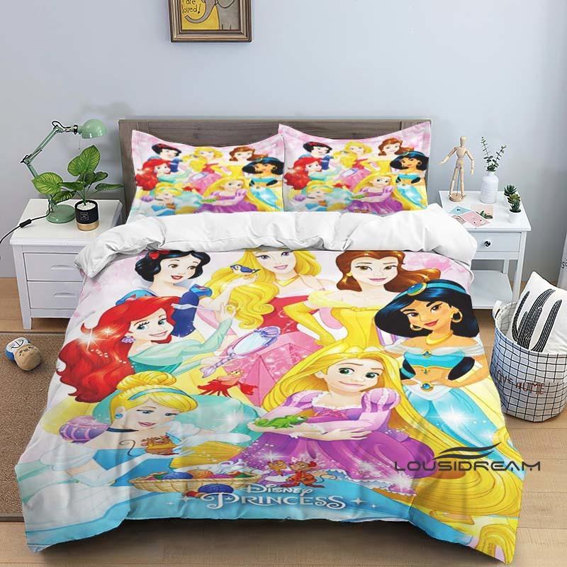 1pcDisney Princess 3D Printed Duvet Cover and Pillowcase Bedding Set, Suitable for Single, Double, King, and Queen Beds.