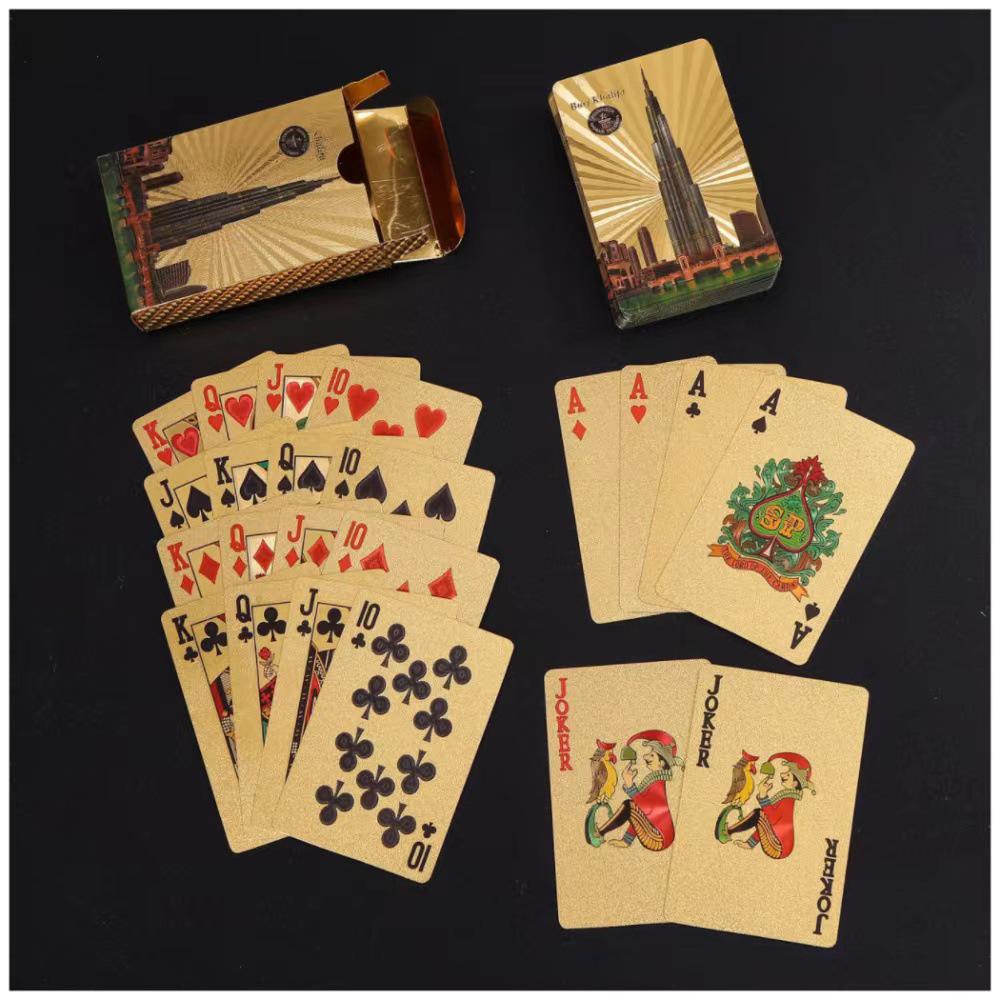 Luxury Gold Waterproof Dubai Tower Playing Cards: High-Grade Anti-Fold Creative Poker Set 100