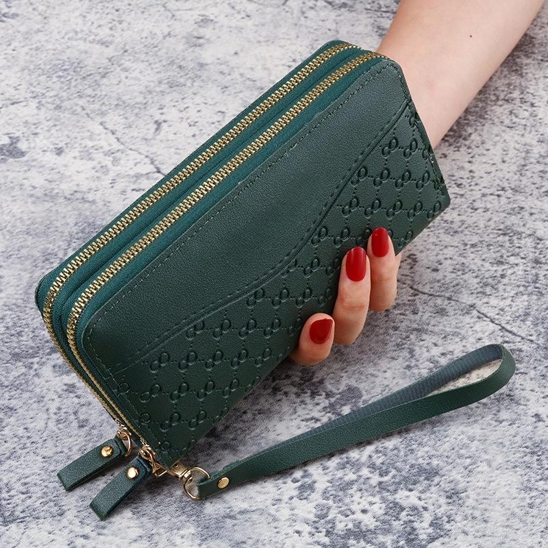 1Pc New Wallet, Women's Long Zipper Wallet, Fashionable Embossed Large-capacity Mother's Mobile Phone Change Clutch Bag