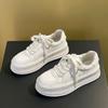 Leather Platform White Shoes Women's 2025 Spring New Casual Versatile Sports Board Shoes Heightening Shoes Children's Biscuit Shoes