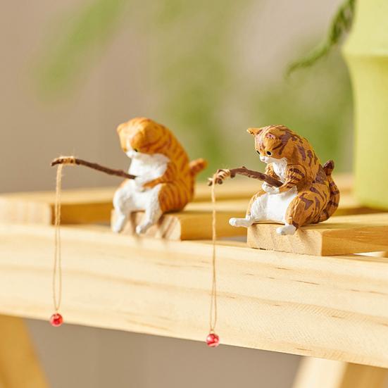 Animal Figurine Fine Workmanship Compact Creative Wide Application Novelty Desktop Computer Decoration Exquisite Cartoon Kitty Fishing Ornament Gifts
