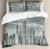 Skyline Duvet Cover Set for Adults Queen King Lightweight Quilt Cover with 2 Pillowcases City Buildings Bedding Set No Comforter