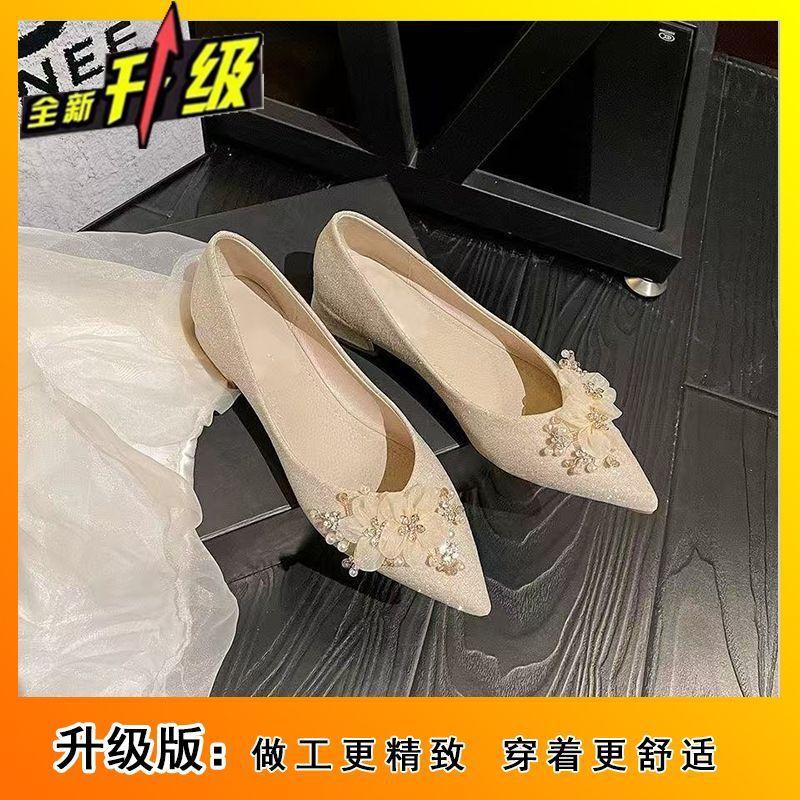 

Flat-soled single shoes women s French stunning low-heeled bride shoes one-pedal pointed head shallow mouth single shoes women s 2025 spring and sum 40