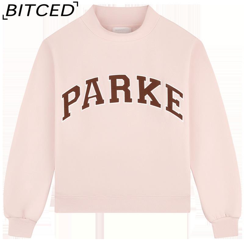 BITCED Women s Winter Sweatshirt with Letter Patch Embroidery in Light Pink, Loose-Fit Cotton Design XXL светло-розовый